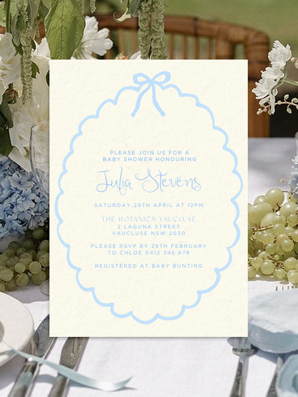 Baby Shower Invite Editable Template - Blue Ribbon - Vorfreude Stationery