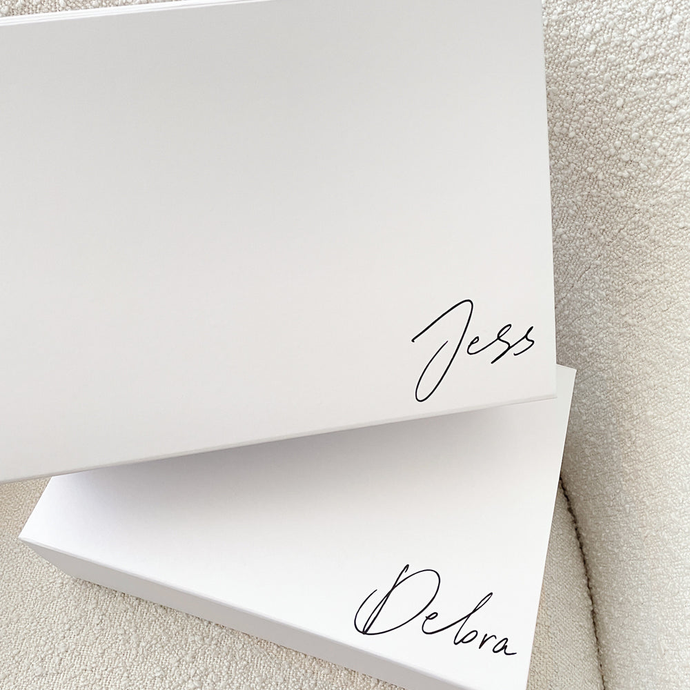 
                      
                        Corner Personalised Bridesmaid Gift Box White - Vorfreude Stationery
                      
                    