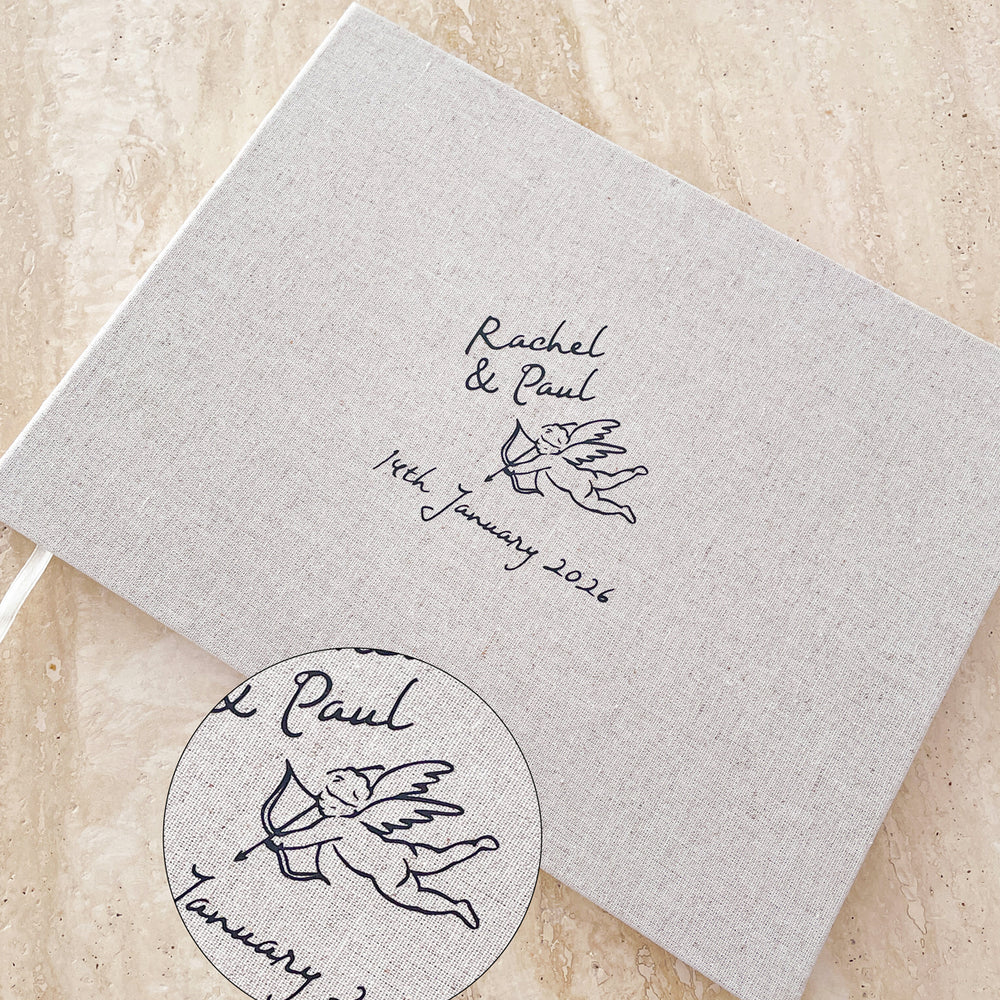 Hand Drawn Whimsical Linen Wedding Guest Book