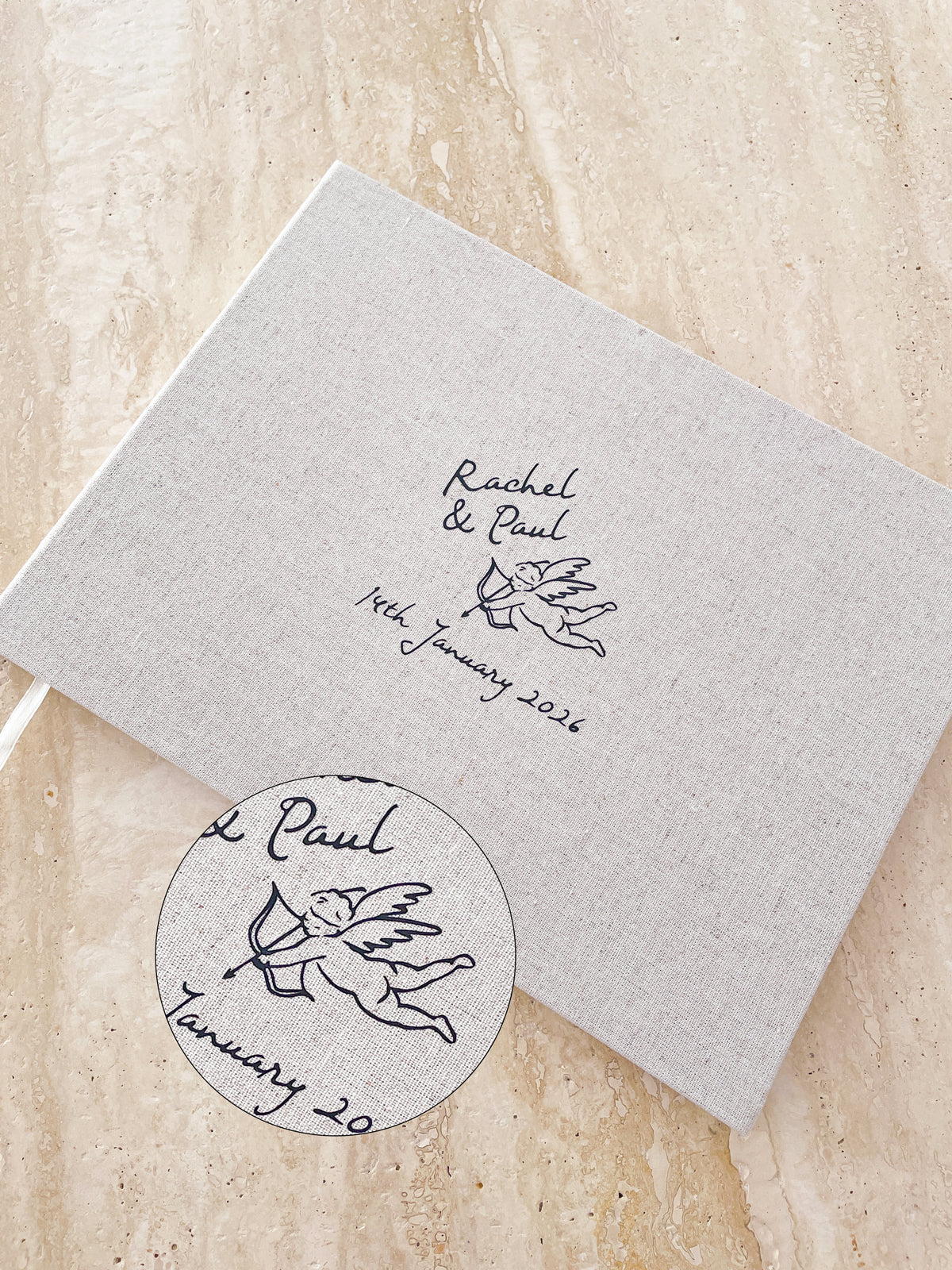 Hand Drawn Whimsical Linen Wedding Guest Book