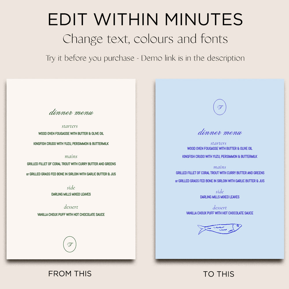 
                      
                        Menu & Place Card Editable Template - Brasserie
                      
                    