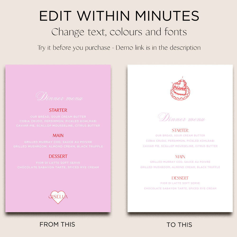 
                      
                        Menu & Place Card Editable Template - Sweethearts
                      
                    