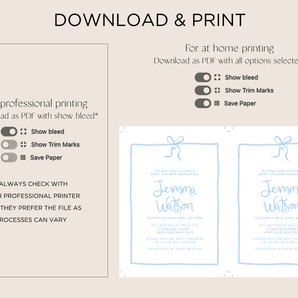 
                      
                        Baby Shower Invite Editable Template - Blue Bow - Vorfreude Stationery
                      
                    