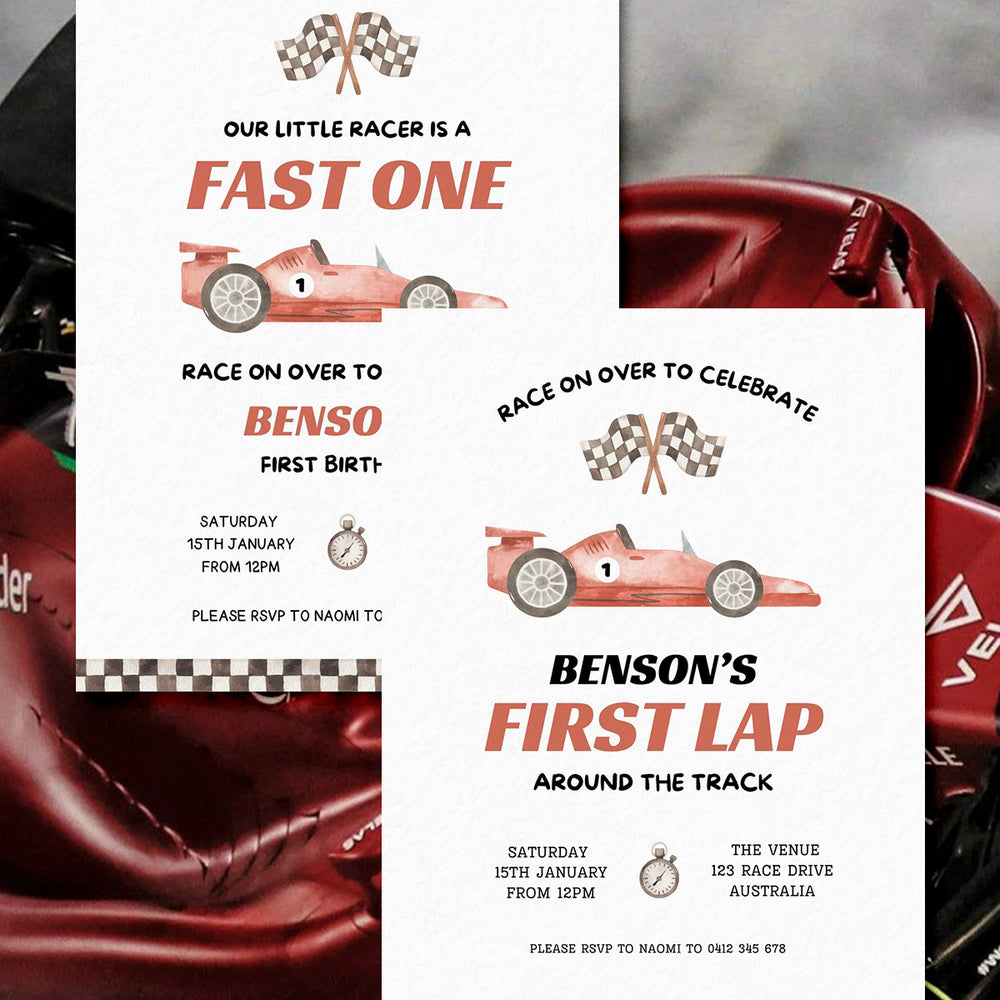 First Lap Birthday Invite Editable Template - Red