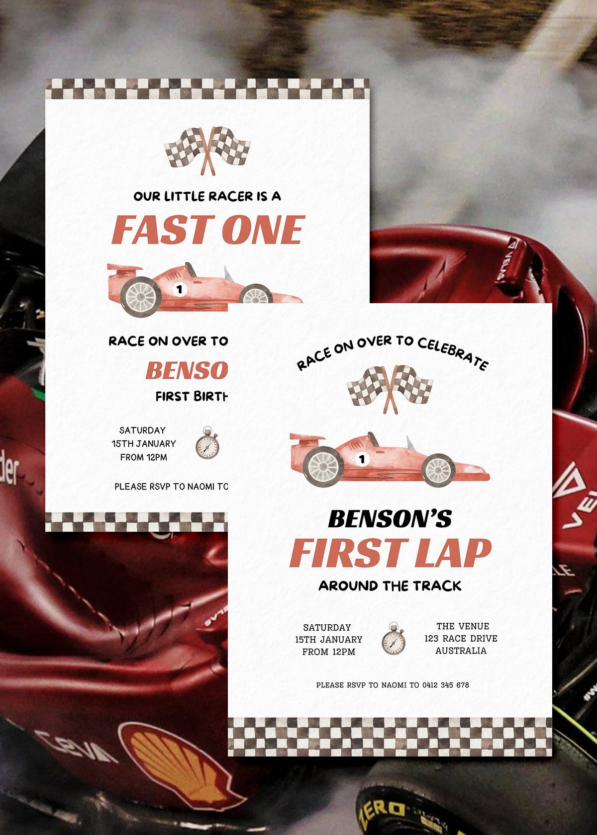 First Lap Birthday Invite Editable Template - Red