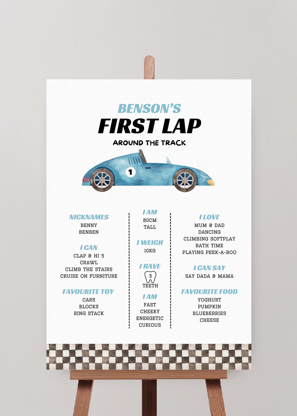 First Lap Birthday Milestone Sign Editable Template - Blue