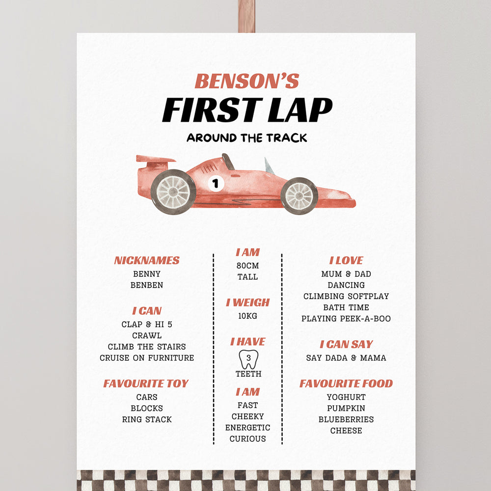 First Lap Birthday Milestone Sign Editable Template - Red