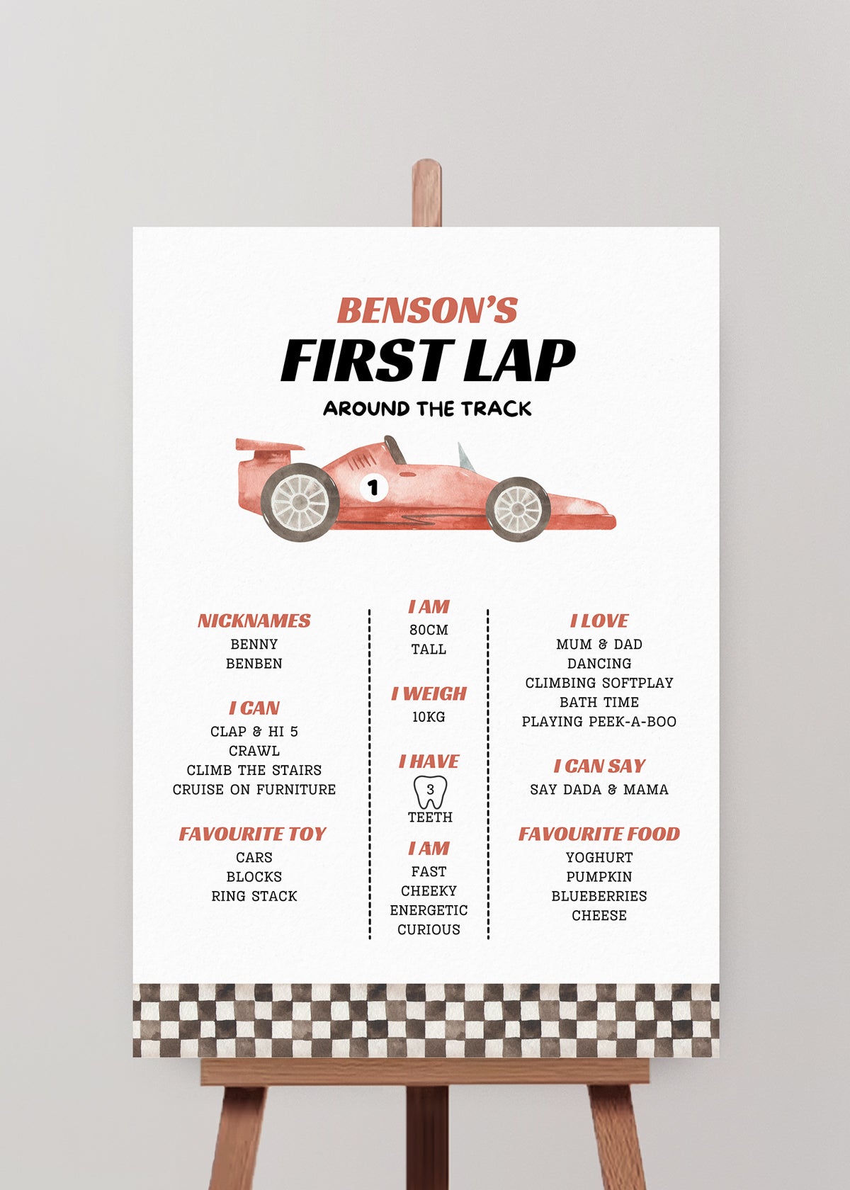 First Lap Birthday Milestone Sign Editable Template - Red