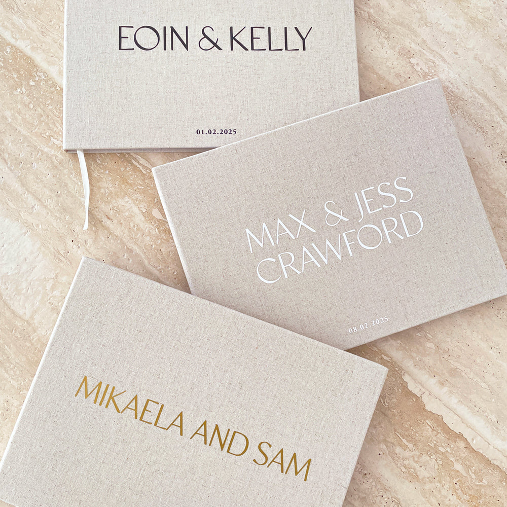 
                      
                        Minimalistic Linen Wedding Guest Book
                      
                    