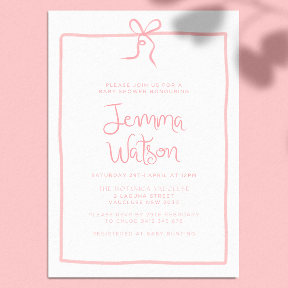 Baby Shower Invite Editable Template - Pink Bow - Vorfreude Stationery