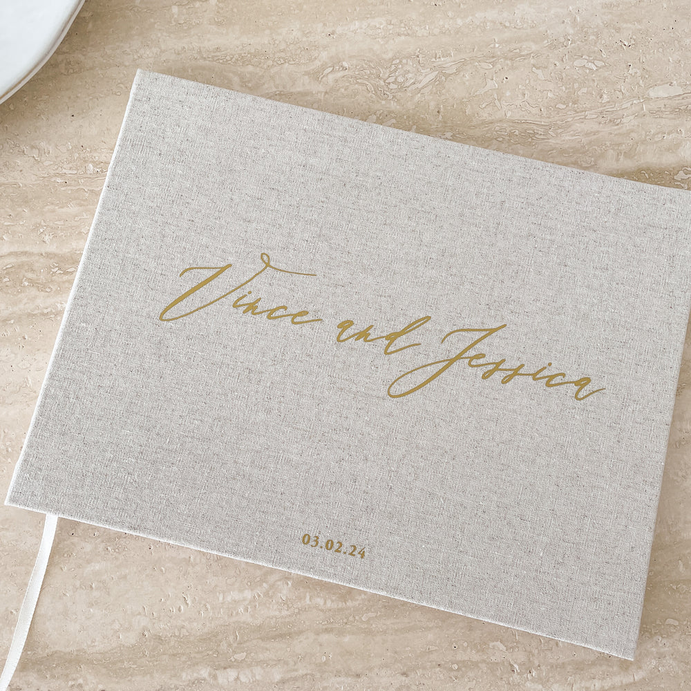
                      
                        Linen Wedding Guest Book - Almond - Vorfreude Stationery
                      
                    