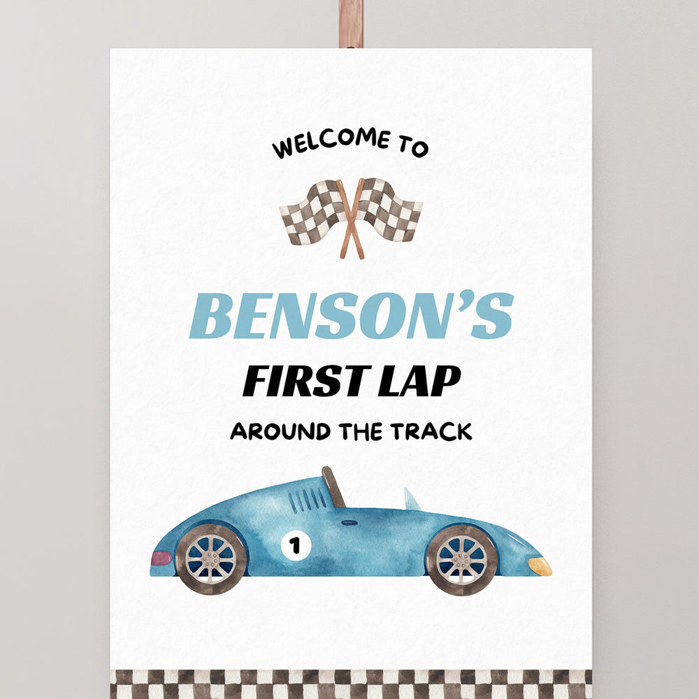 First Lap Birthday Welcome Sign Editable Template - Blue