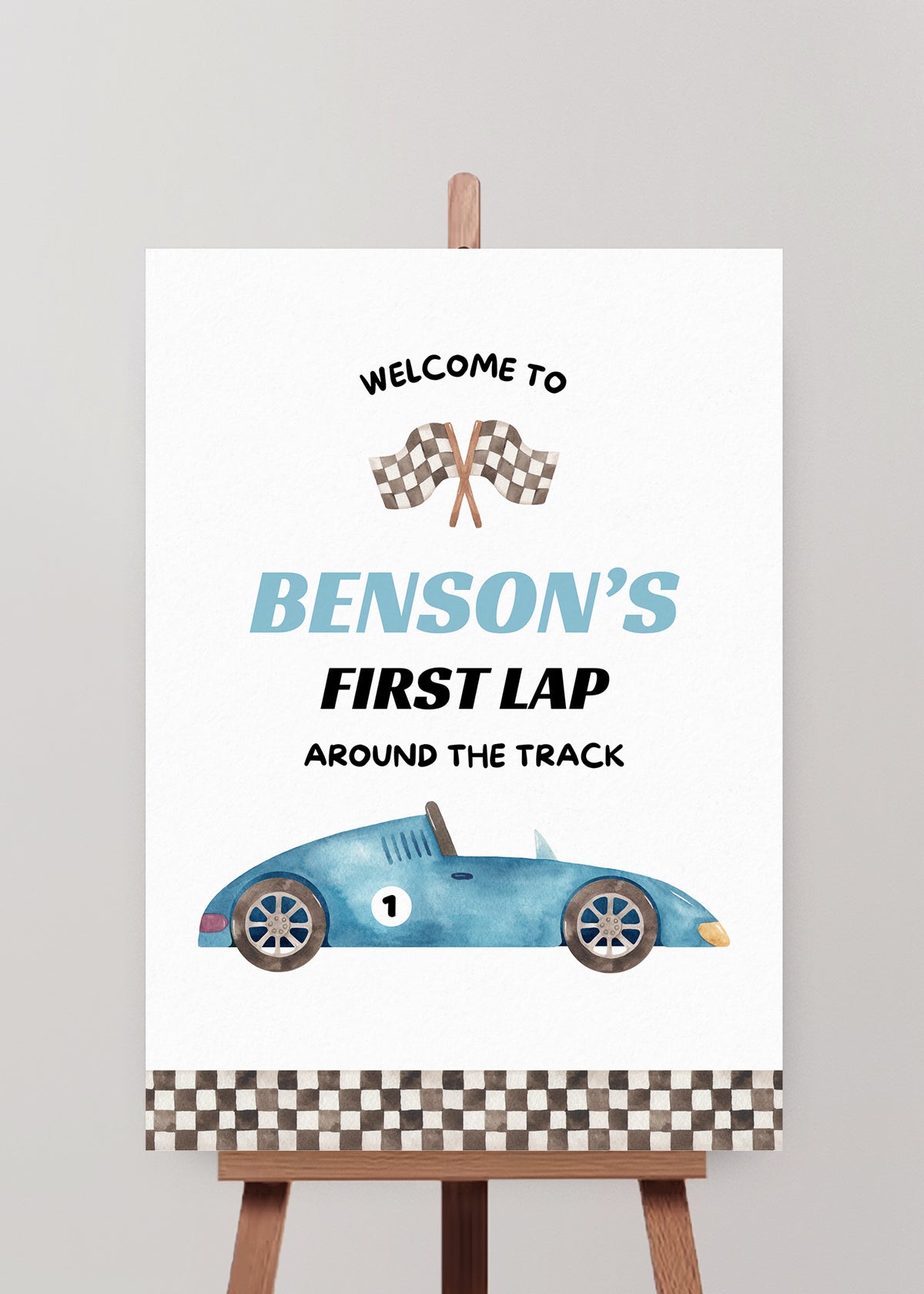 First Lap Birthday Welcome Sign Editable Template - Blue