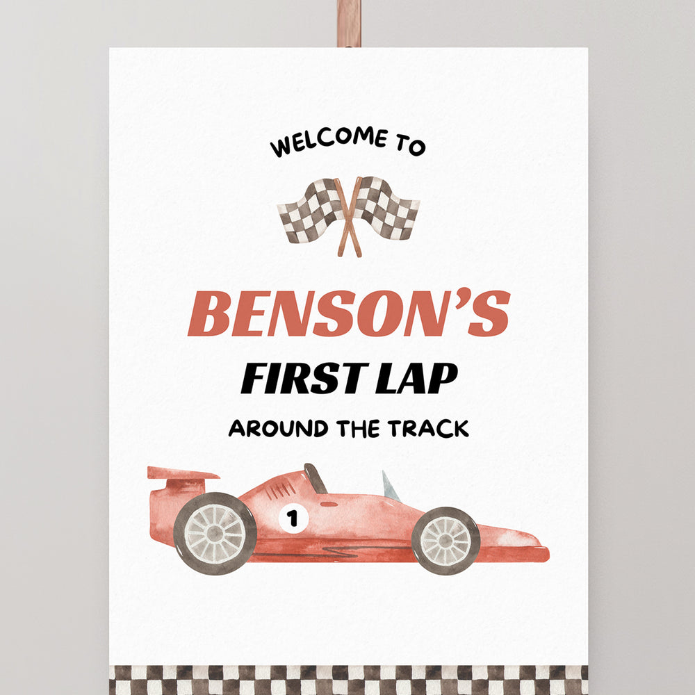 First Lap Birthday Welcome Sign Editable Template - Red