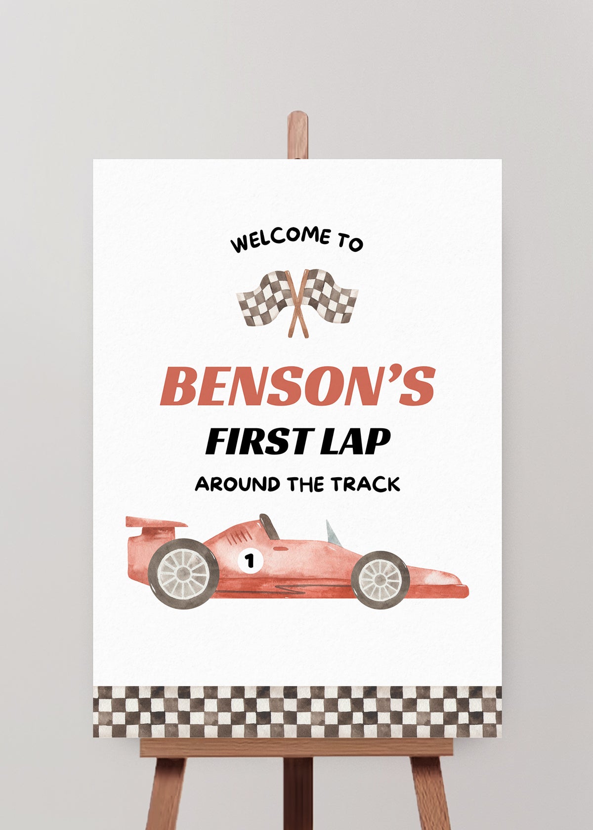 First Lap Birthday Welcome Sign Editable Template - Red