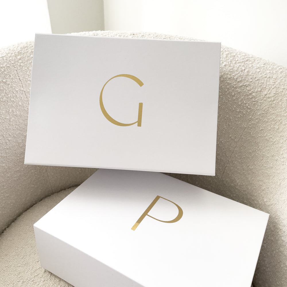 
                      
                        Minimalistic Letter Personalised Gift Box White - Vorfreude Stationery
                      
                    